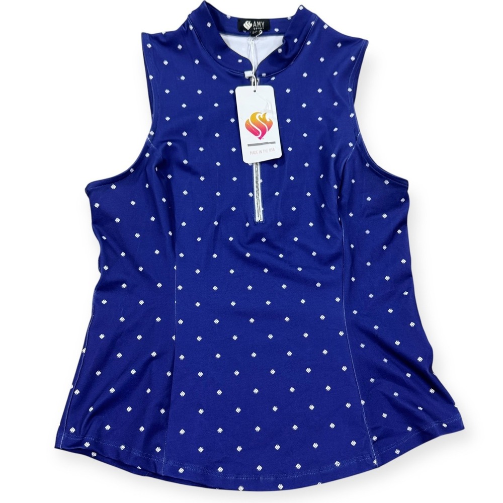 NEW Amy Sport Golf Top Women's Small P Blue Polka Dot Frontline 2.0 Sleeveless